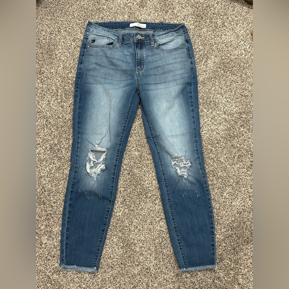 Distressed Kancan Mid Wash Women's Ankle Skinny Jeans - Blue size 13